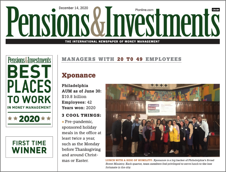 Xponance Named One Of Pensions & Investments Best Places To Work In Money Management